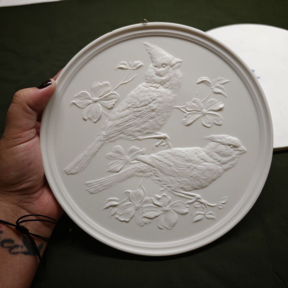 Pair Kaiser Bisque Porcelain Bird Wall Plaques 8" Germany Vintage Decor Set